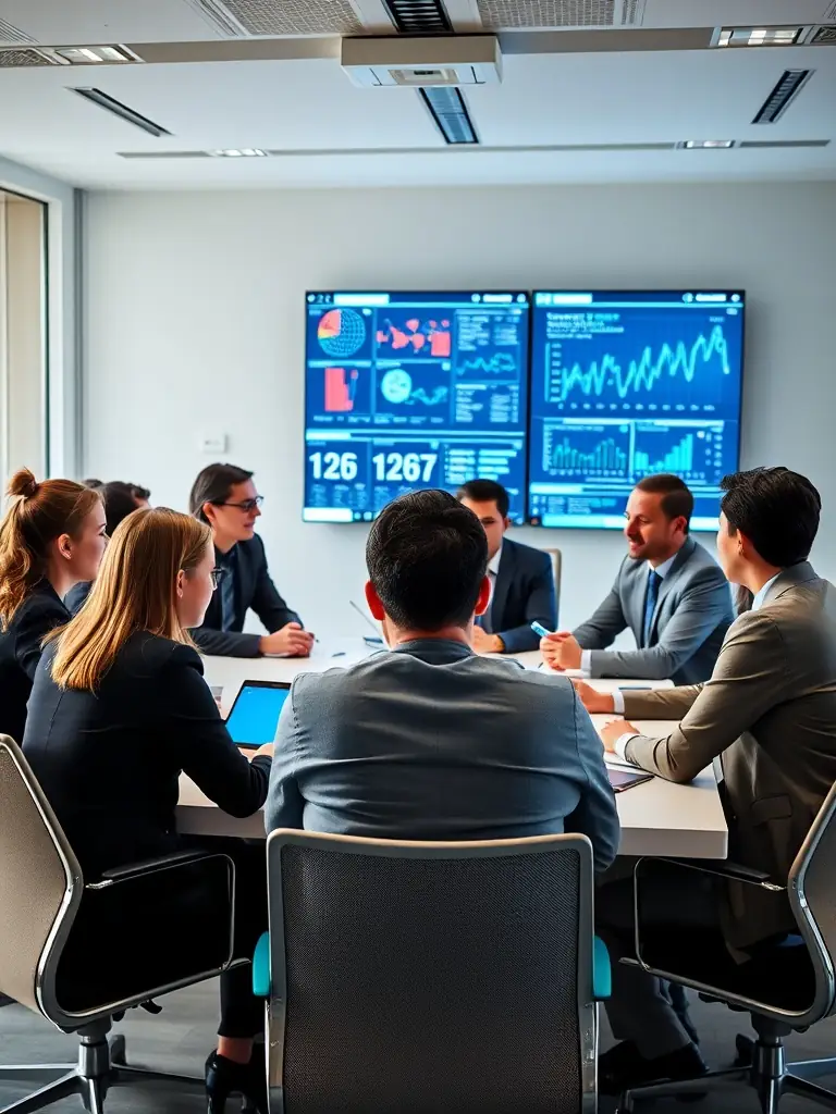 A team of professionals discussing AI infrastructure strategies in a modern office.