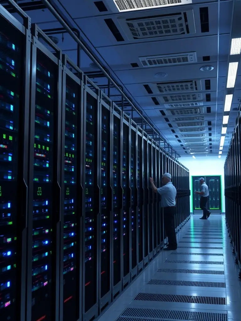 Rows of servers in a modern data center, showcasing advanced IDC operations.
